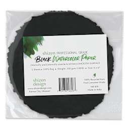 Shizen Black Watercolor Paper - 6" Round, Hot Press/Smooth, 5 Sheets in package