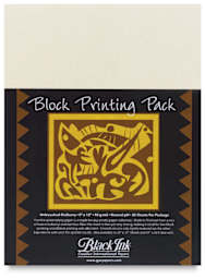 Black Ink Block Printing Pack - 9'' x 12'', Unbleached Mulberry, 25 Sheets