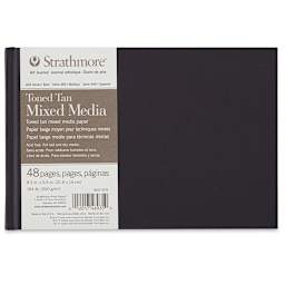Hardbound Toned  Mixed Media Artist Journal - Front of Tan paged journal with label
