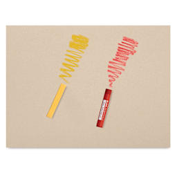 UArt Premium Sanded Pastel Paper, yellow and red pastel marks on natural sheet