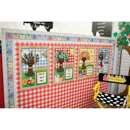 Fadeless Schoolgirl Style Bulletin Paper - Red Cottage Gingham, 47-1/4" x 25' Roll, bulletin board in classroom