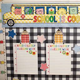 Fadeless Schoolgirl Style Bulletin Paper - Black Cottage Gingham, 47-1/4" x 25' Roll, bulletin board in classroom