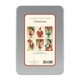 Cavallini Vintage Valentines Postcards - Set of 12, Children (Back of tin showing the six card images)