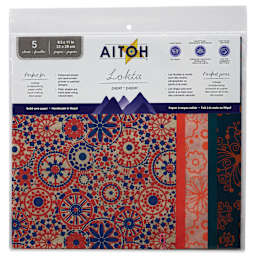Aitoh Decorative Lokta Paper Pack - Oranges, 8-1/2" x 11", Pkg of 5, front of packaging