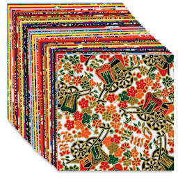 Aitoh Yuzen Chiyogami Paper - 4" x 4" assorted sheets shown in angled stack