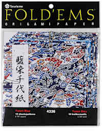Yasutomo Yuzen Origami Papers - Front of package of Blue patterned paper