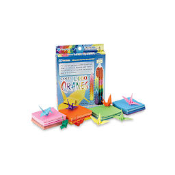 Yasutomo 1,000 Cranes Origami Paper Kit (front of packaging with small stacks of paper and swans)