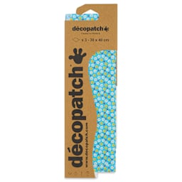 DecoPatch Decorative Papers - Small White/Yellow Daisies on Blue, Pkg of 3, 12" x 16" front of packaging