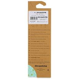 DecoPatch Decorative Papers - White/Gold Whimsical Leaves on Green, Pkg of 3, 12" x 16" back of packaging