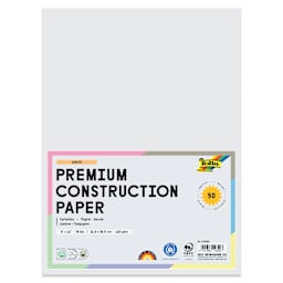 Folia Premium Construction Paper - Pkg of 50, White, 9" x 12", front of packaging
