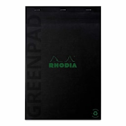 Rhodia Greenpad Notepad - Grid, Black, 8-1/4" x 11-3/4", front cover