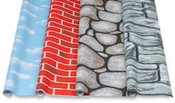 Fadeless Designs Background Paper Rolls - Cloud, 2TBrick, RockWall & Flagstone rolls shown unrolled