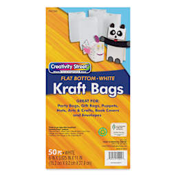 Creativity Street Kraft Bags - White, Pkg of 50, 6" L x 3-5/8" W x 11" H - front of packaging
