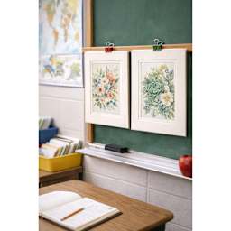Crescent Berkeley Cream Core Matboard - two matted floral artworks hung on school picture rail.