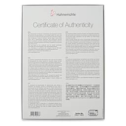 Hahnemühle Certificate of Authenticity - 8-3/10" x 11-7/10", Pkg of 25, back of packaging
