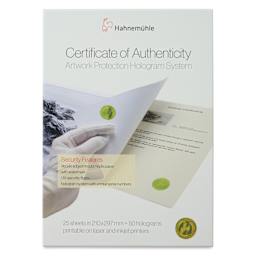 Hahnemühle Certificate of Authenticity - 8-3/10" x 11-7/10", Pkg of 25, front of packaging