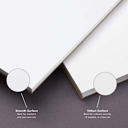 Smooth surface. Best for markers, pens, and ink. Vellum surface. Best for colored pencils, oil pastels, or charcoal.
