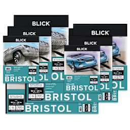 Blick Studio Bristol Pads, front covers of Smooth and Vellum pads in available sizes