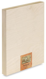 American Easel Wood Painting Panels - Angled view of 12" x 16" Deep Profile panel with label