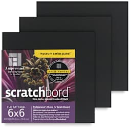 Ampersand Claybord Scratchbord Pack - 6" x 6", 1/8" Thick, Black, Pkg of 3
