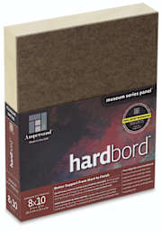 Ampersand Hardbord - Slightly angled view of cradled hardbord with label