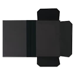 Cachet Deluxe Portfolio With Flaps - 9" x 12", Black, open with flaps extended