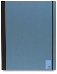Cachet Studio Portfolios - Top view of closed Cadet Blue portfolio with label