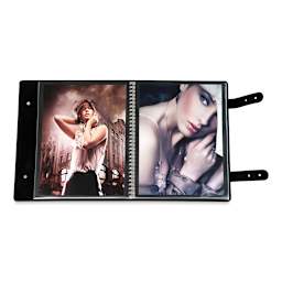 Prat Leather Spiral Presentation Book -  14" x 11", Double Tab Closure, Black, Portrait