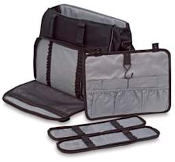 Just Stow-It Messenger Bag  - Open bag with separate storage containers displayed in front
