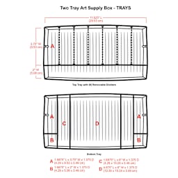 ArtBin Essentials Box - Art/Craft Box, Two Trays (illustration of the trays with dimensions)