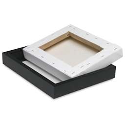 Blick Wood Gallery Frames, canvas partially inserted into frame