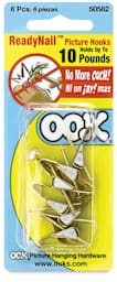 Ook ReadyNail Conventional Picture Hangers - Front of blister package of 6 10 lb hangers