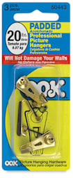 Ook Padded Pro Picture Hangers - Front of blister package of 3 pc 20 lb capacity hangers