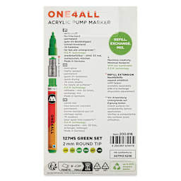 Molotow One4All Acrylic Markers - Set of 6, Green Colors, 2 mm, back of packaging