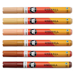 Molotow One4All Acrylic Markers - Set of 6, Wood Colors, 2 mm, caps on