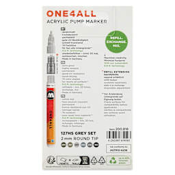 Molotow One4All Acrylic Markers - Set of 6, Grey Colors, 2 mm, back of packaging