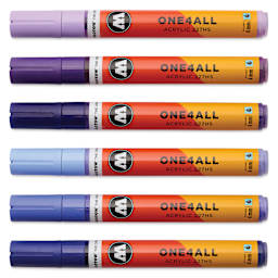 Molotow One4All Acrylic Markers - Set of 6, Violet Colors, 4 mm, caps on