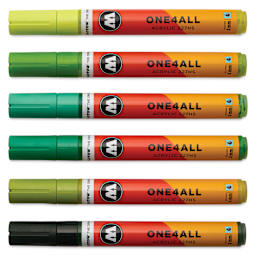 Molotow One4All Acrylic Markers - Set of 6, Green Colors, 4 mm, caps on