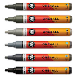 Molotow One4All Acrylic Markers - Set of 6, Grey Colors, 4 mm, caps off