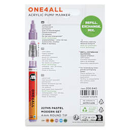 Molotow One4All Acrylic Markers - Set of 6, Pastel Modern Colors, 4 mm, back of packaging