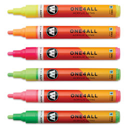Molotow One4All Acrylic Markers - Set of 6, Neon Colors, 4 mm, caps off