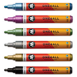 Molotow One4All Acrylic Markers - Set of 6, Metallic Colors, 4 mm, caps off