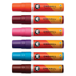 Molotow One4All Acrylic Markers - Set of 6, Basic 2 Colors, 15 mm, caps on