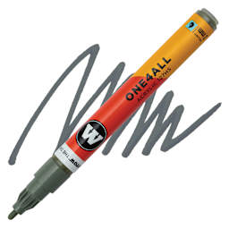 Molotow One4All Acrylic Marker - 2 mm Tip, Stone Grey Middle, Bullet Tip, swatch and marker