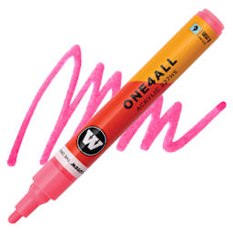 Molotow One4All Acrylic Marker - 4 mm Tip, Neon Red Flowers, Bullet Tip, swatch and marker