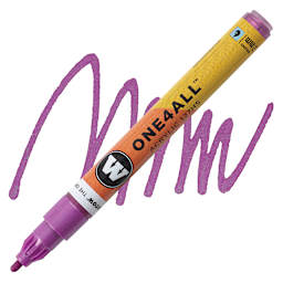 Molotow One4All Acrylic Marker - 2 mm Tip, Metallic Pink, Bullet Tip marker and swatch
