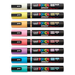 Posca Brush Paint Markers - Set of 8, Soft Colors, Brush Tip, 1 - 4 mm, capped