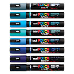 Posca Brush Paint Markers - Set of 8, Cool Tones, Brush Tip, 1 - 4 mm, capped