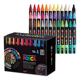 Posca Paint Markers - Set of 36, Assorted Colors, Medium Bullet Tip, 2.5 mm, packaging and contents