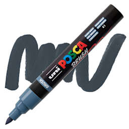 Posca Brush Paint Marker - Slate Grey, Brush Tip, 1 - 4 mm marker with swatch